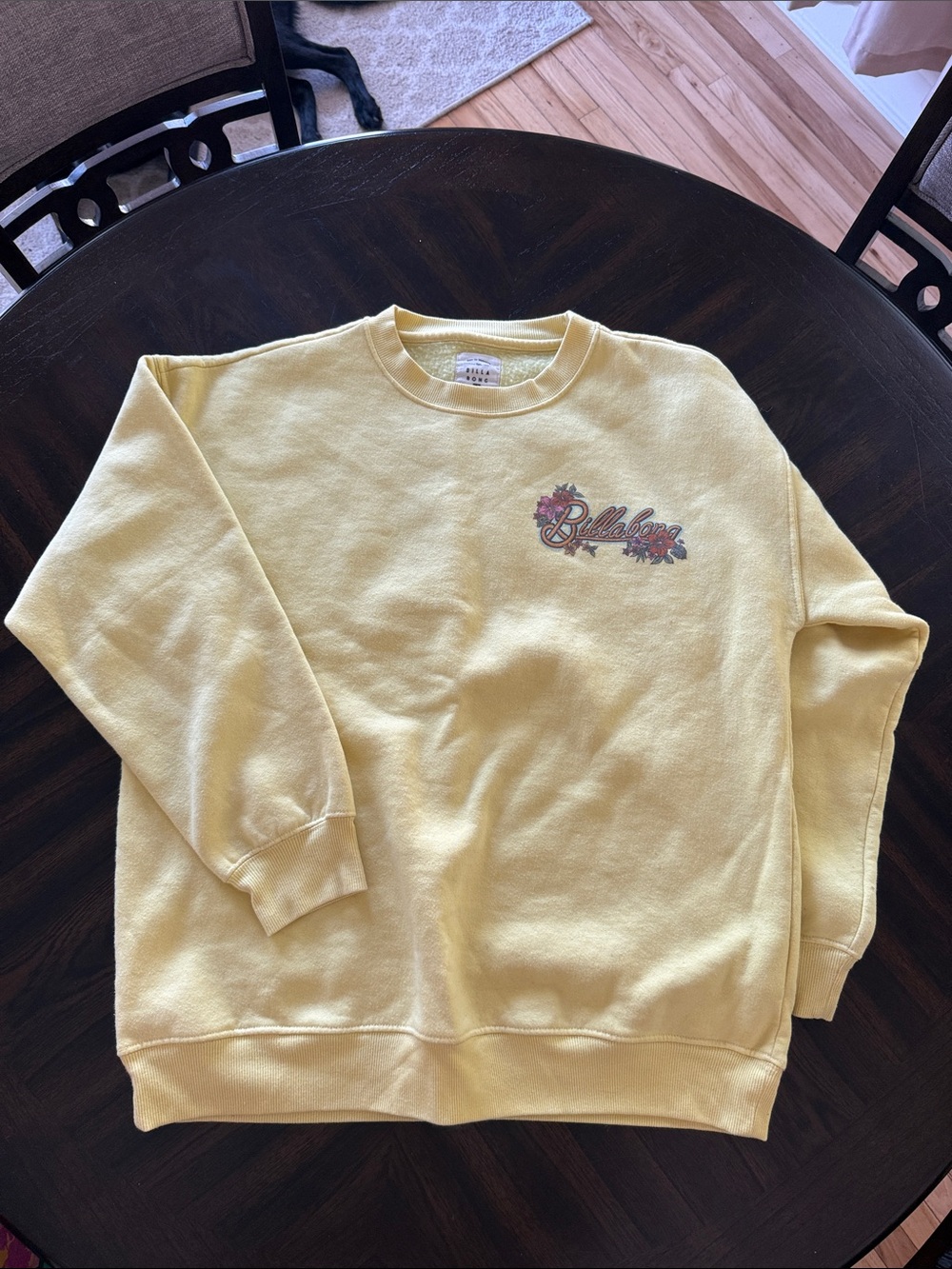 Billabong Pale Yellow Crewneck Sweatshirt with Floral Logo